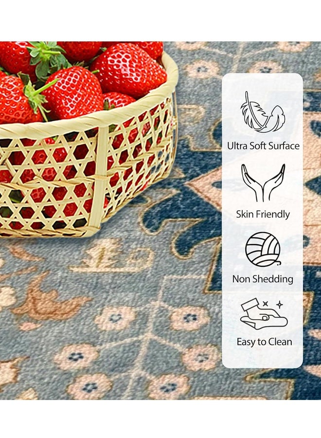 Optico Vintage Bathroom Runner 40x60cm,Boho Non-Slip Soft Farmhouse Bath Rug, Floral printed Carpets, Persian Area Rugs Beige Kitchen Rugs,Indoor Home Decor Rug Anti-slip Beside CarpetUltra Absorbent Thick Machine Washable Quick Dry Bath Mat for Floor Bathtub Sink Toilet Vanity - Image 3